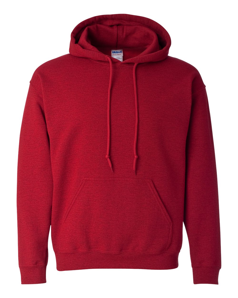 Custom Gildan 18500 Heavy Blend hooded sweatshirt in Antique Cherry Red, front view, ready for personalized printing
