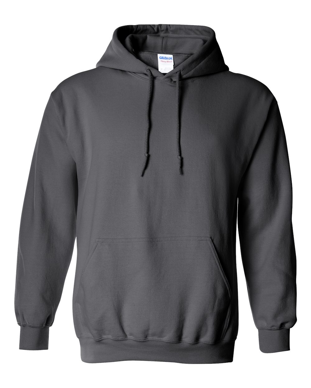 Custom Gildan 18500 Heavy Blend hooded sweatshirt in Charcoal, front view, ready for personalized printing
