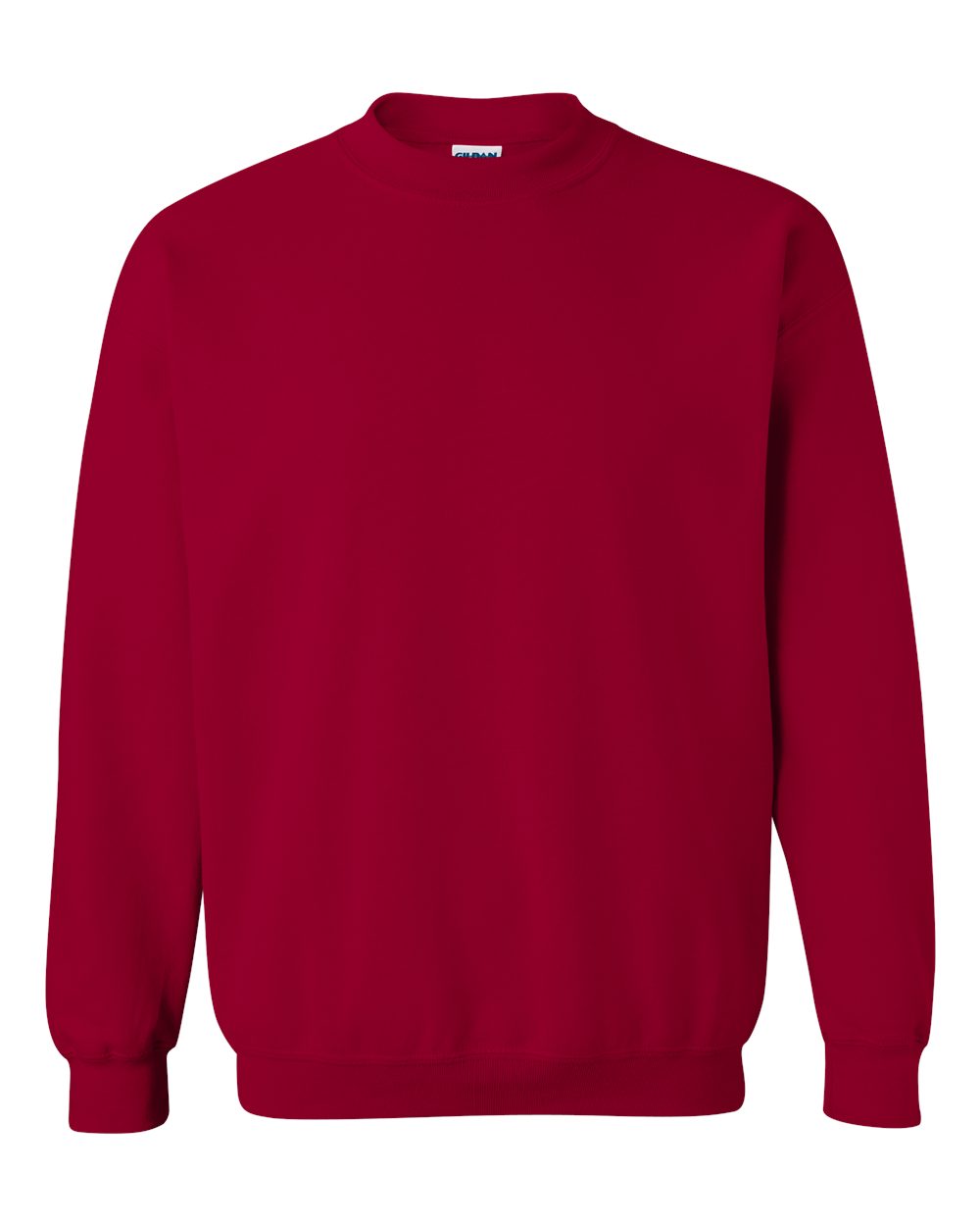 Custom Gildan 18000 Heavy Blend crewneck sweatshirt in Cardinal Red, front view, ready for personalized printing