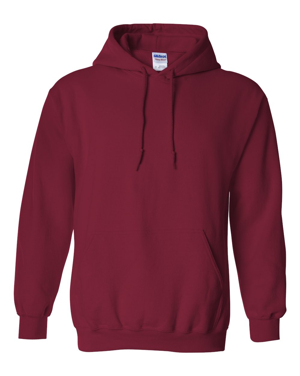 Custom Gildan 18500 Heavy Blend hooded sweatshirt in Cardinal Red, front view, ready for personalized printing