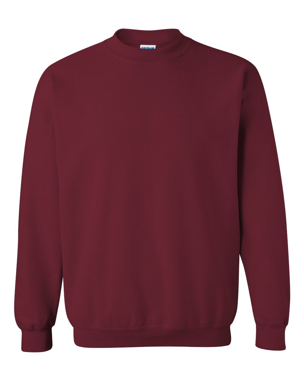 Custom Gildan 18000 Heavy Blend crewneck sweatshirt in Garnet, front view, ready for personalized printing