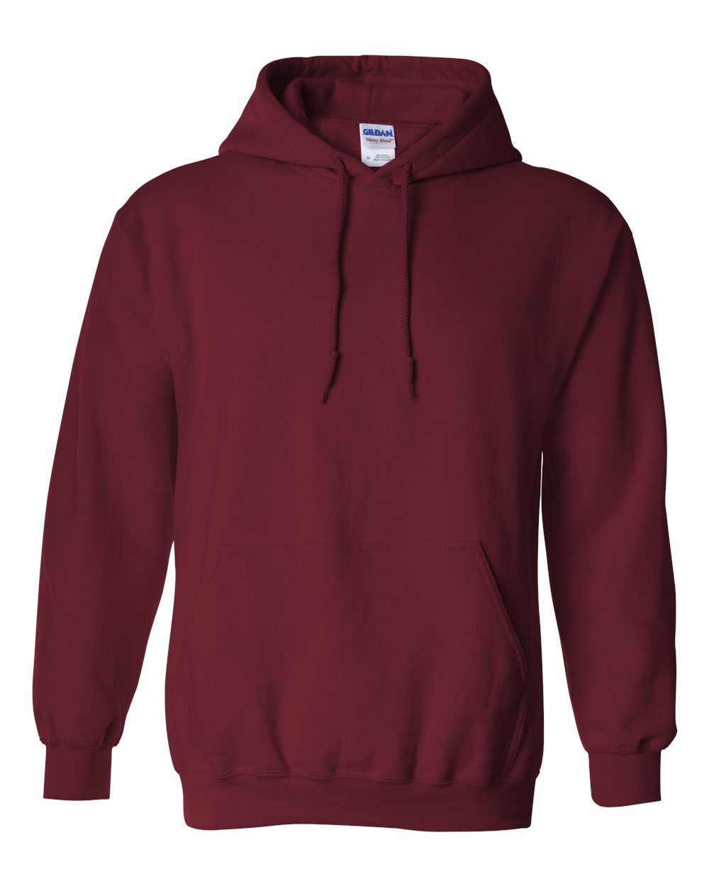 Custom Gildan 18500 Heavy Blend hooded sweatshirt in Garnet, front view, ready for personalized printing