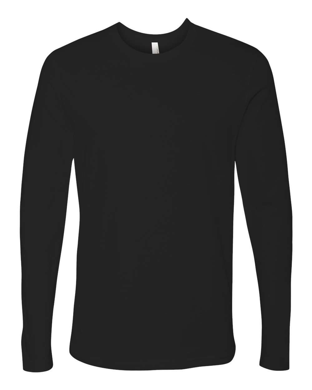 Custom Next Level 3601 unisex cotton long sleeve t-shirt in Black, front view, ready for personalized printing