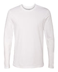 Custom Next Level 3601 unisex cotton long sleeve t-shirt in White, front view, ready for personalized printing