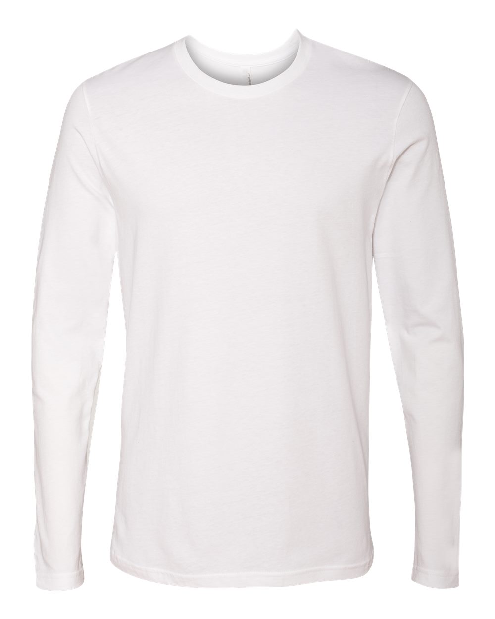 Custom Next Level 3601 unisex cotton long sleeve t-shirt in White, front view, ready for personalized printing