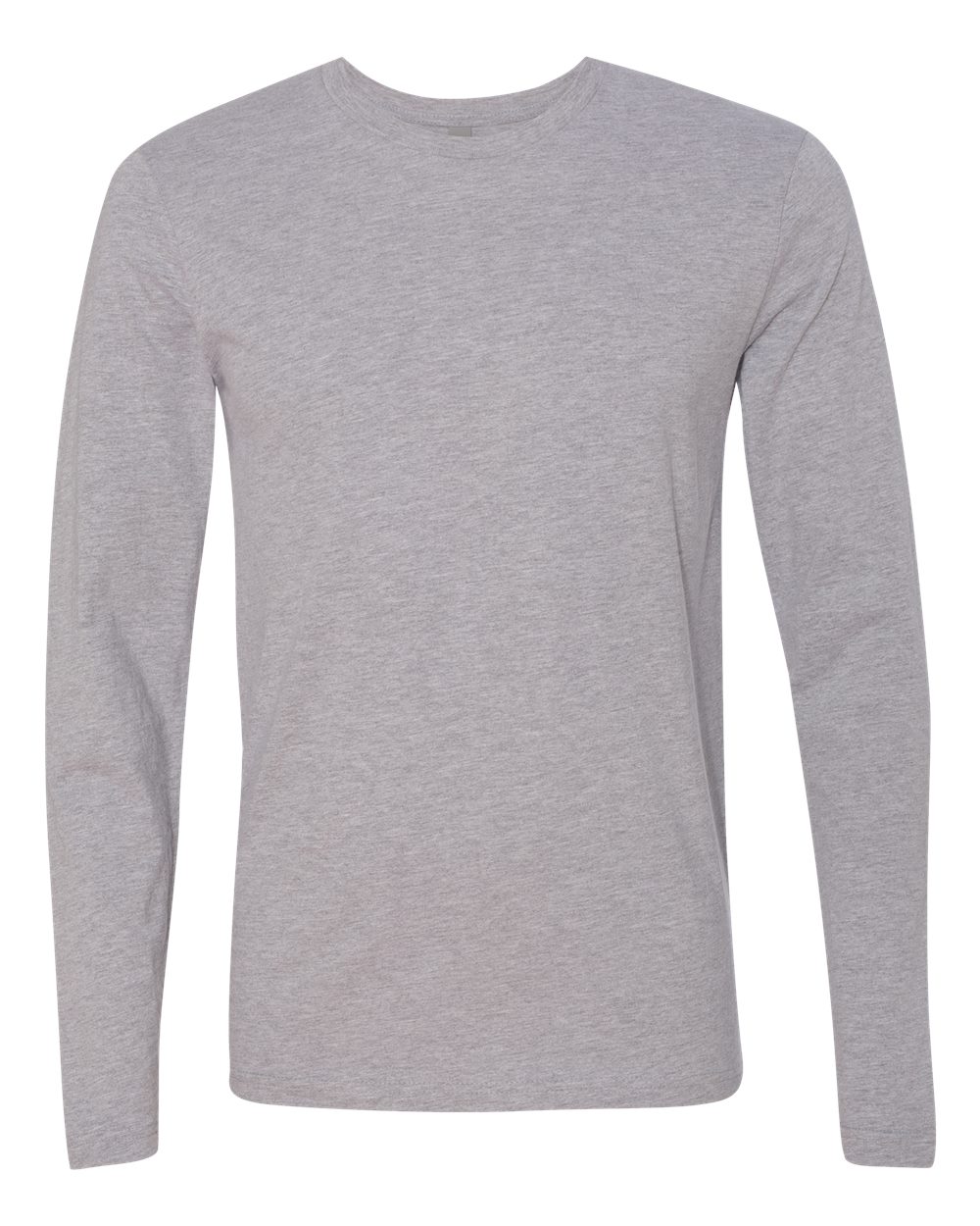 Custom Next Level 3601 unisex cotton long sleeve t-shirt in Heather Grey, front view, ready for personalized printing