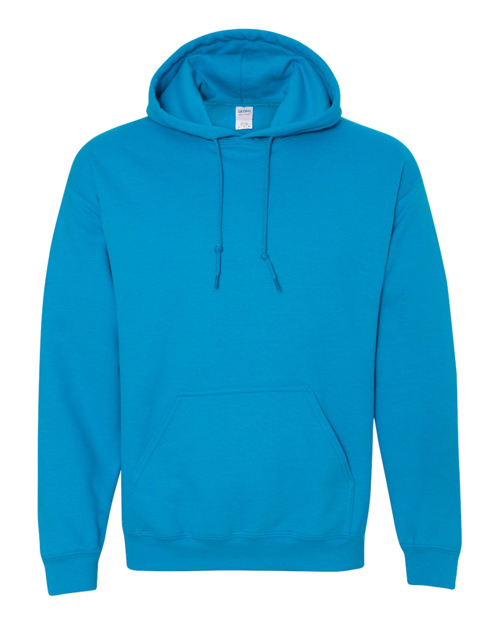 Custom Gildan 18500 Heavy Blend hooded sweatshirt in Sapphire, front view, ready for personalized printing