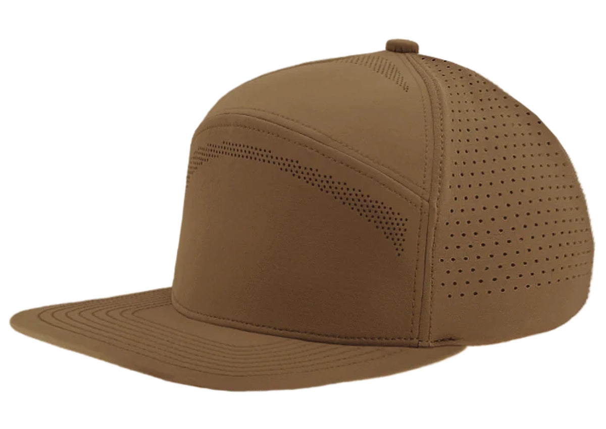 Custom Zapped Headwear Osprey Elite 7-Panel Snapback Hat in Sand, ready for personalized logo or design