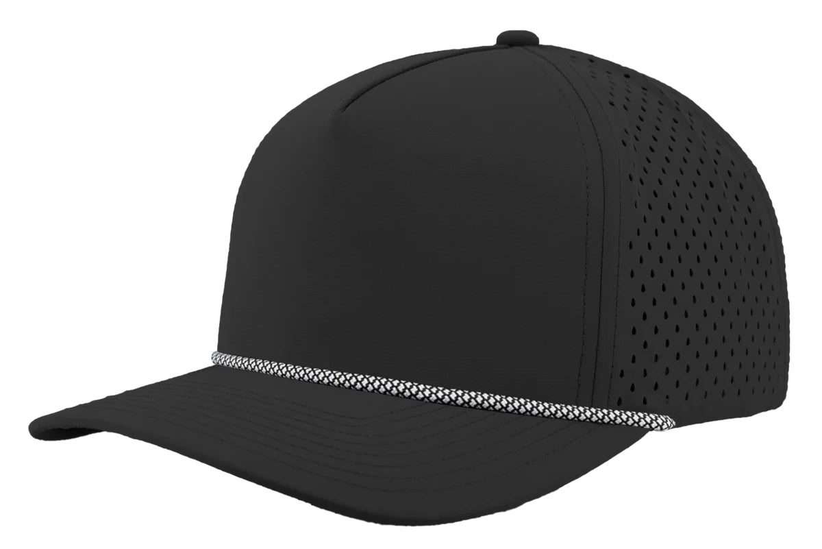 Custom Zapped Headwear Blackhawk R+ Rope Snapback Hat in Black/White Chainlink Rope, ready for personalized logo or design