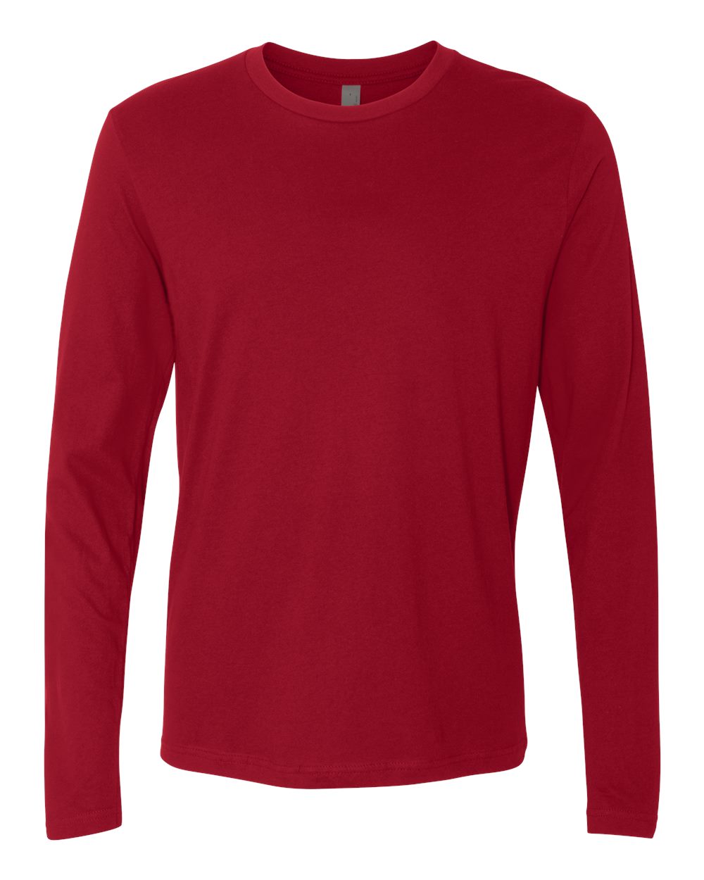Custom Next Level 3601 unisex cotton long sleeve t-shirt in Cardinal, front view, ready for personalized printing
