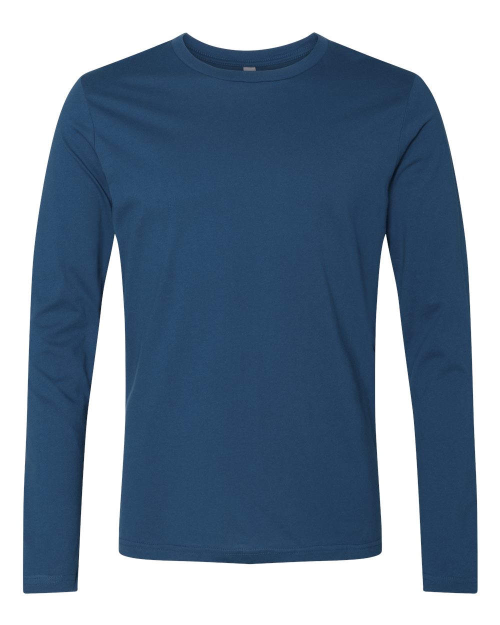 Custom Next Level 3601 unisex cotton long sleeve t-shirt in Cool Blue, front view, ready for personalized printing