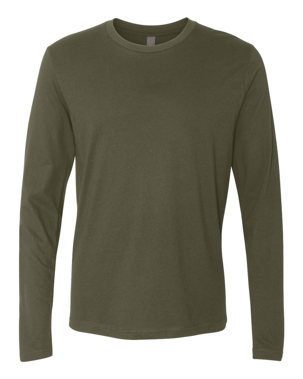 Custom Next Level 3601 unisex cotton long sleeve t-shirt in Military Green, front view, ready for personalized printing