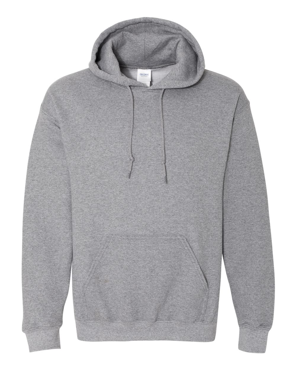 Custom Gildan 18500 Heavy Blend hooded sweatshirt in Graphite Heather, front view, ready for personalized printing