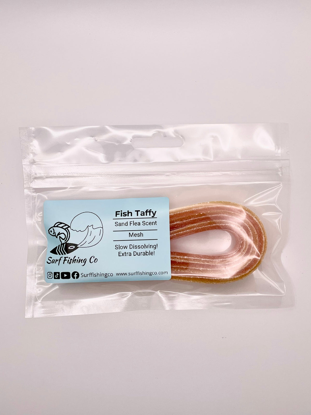 Fish Taffy sand flea surf bait, close-up