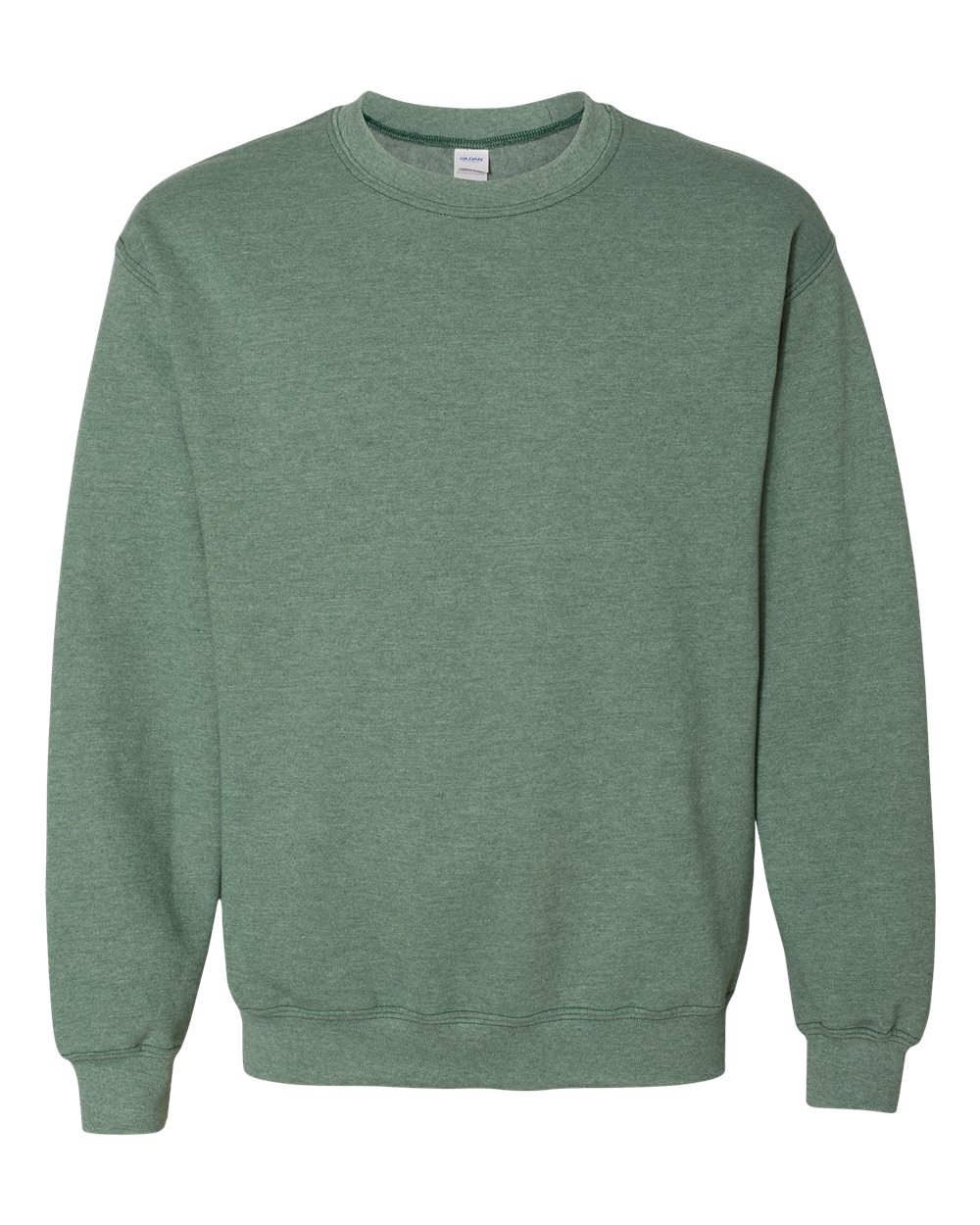 Custom Gildan 18000 Heavy Blend crewneck sweatshirt in Heather Dark Green, front view, ready for personalized printing