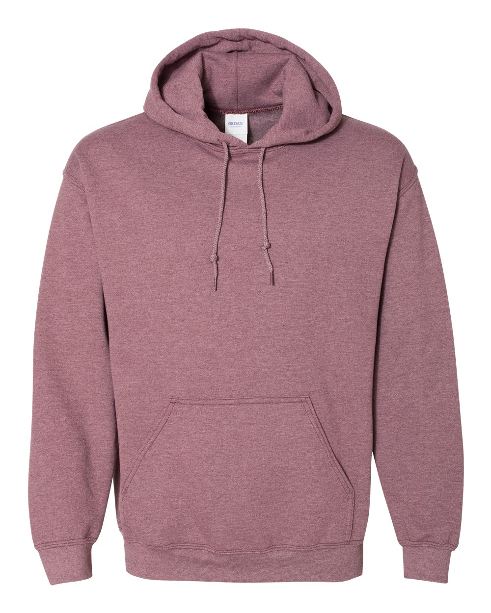 Custom Gildan 18500 Heavy Blend hooded sweatshirt in Heather Dark Maroon, front view, ready for personalized printing