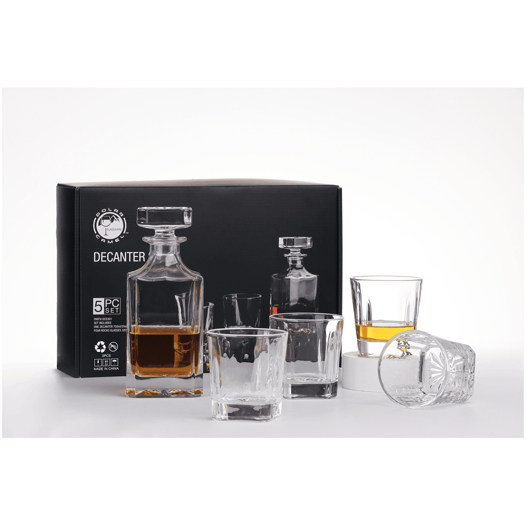 Custom engraved 750ml square glass decanter set, in use