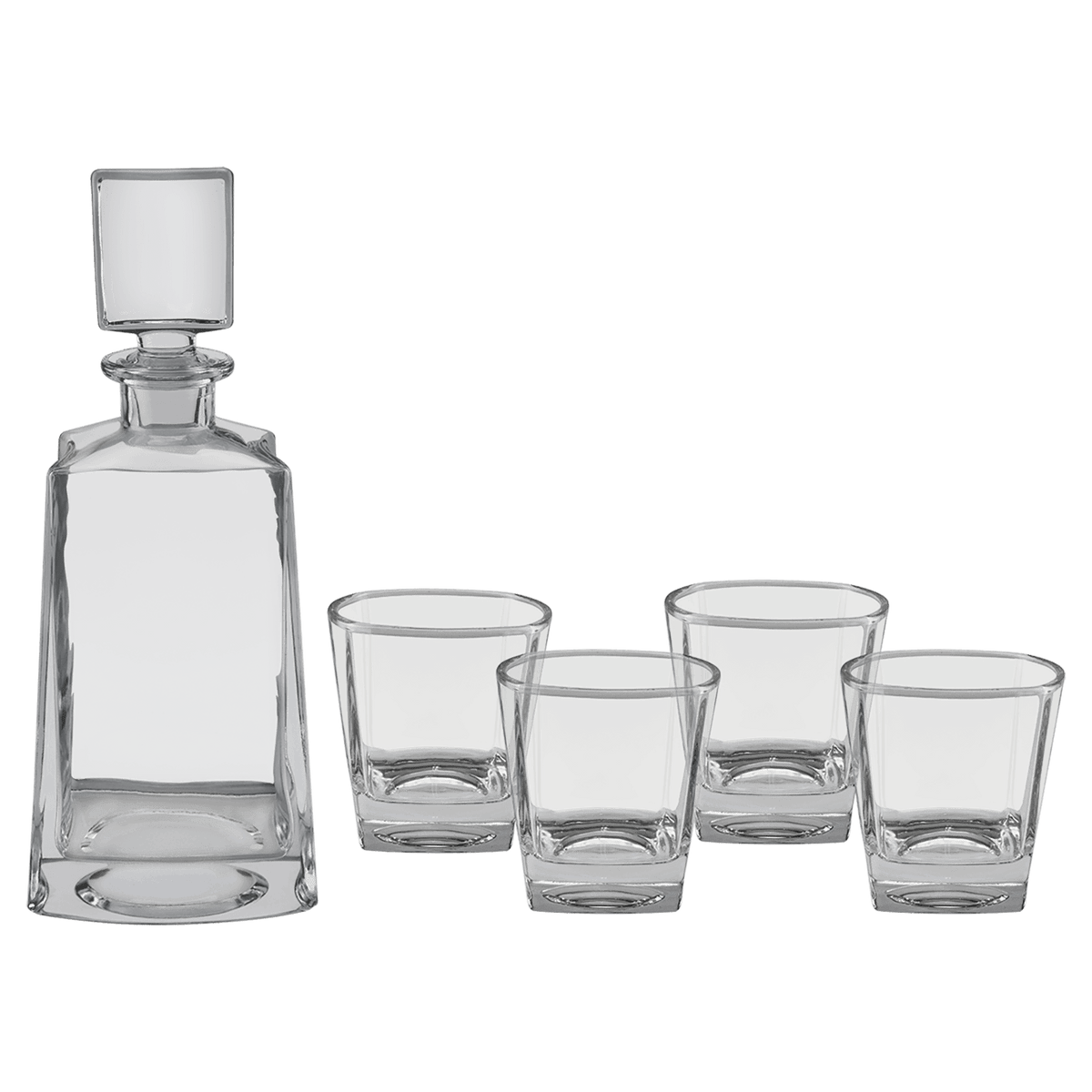 Custom engraved 750ml tequila decanter set with four 8 oz. glasses, glasses detail