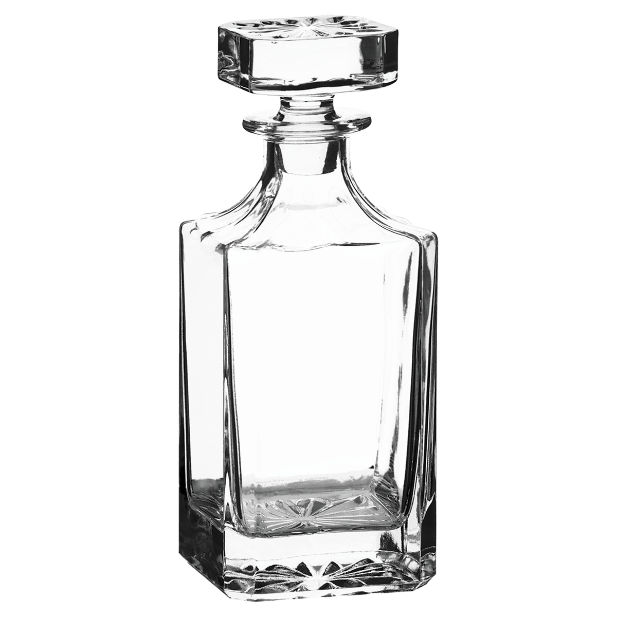 Custom engraved 750ml square glass decanter, alternate angle