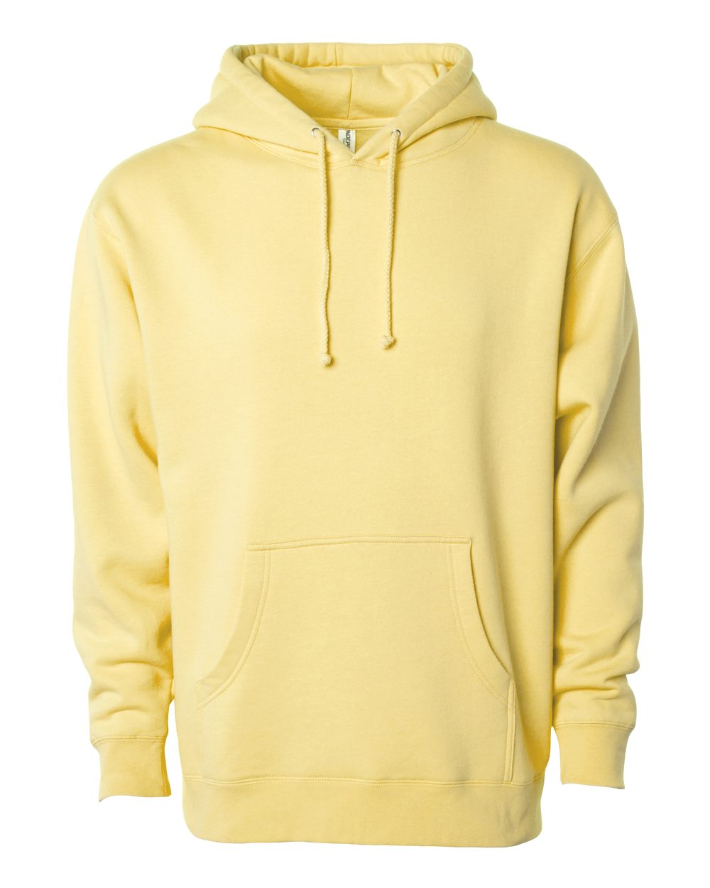 Custom Independent Trading Co. IND4000 heavyweight hooded sweatshirt in Light Yellow, front view, ready for personalized printing