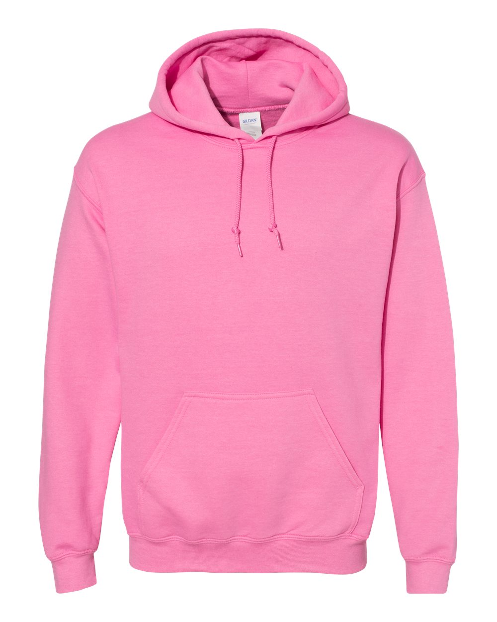 Custom Gildan 18500 Heavy Blend hooded sweatshirt in Azalea, front view, ready for personalized printing