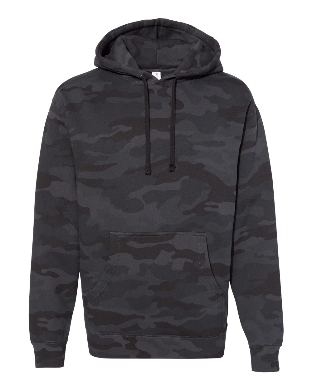 Custom Independent Trading Co. IND4000 heavyweight hooded sweatshirt in Black Camo, front view, ready for personalized printing