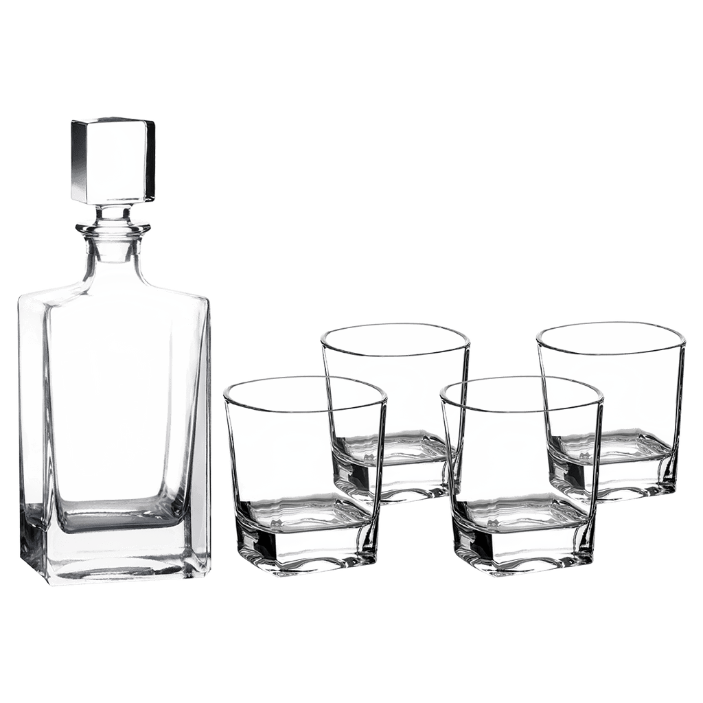 Custom engraved 810ml rectangle glass decanter set, in use