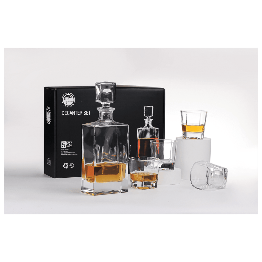 Custom engraved 810ml rectangle glass decanter set, glasses detail