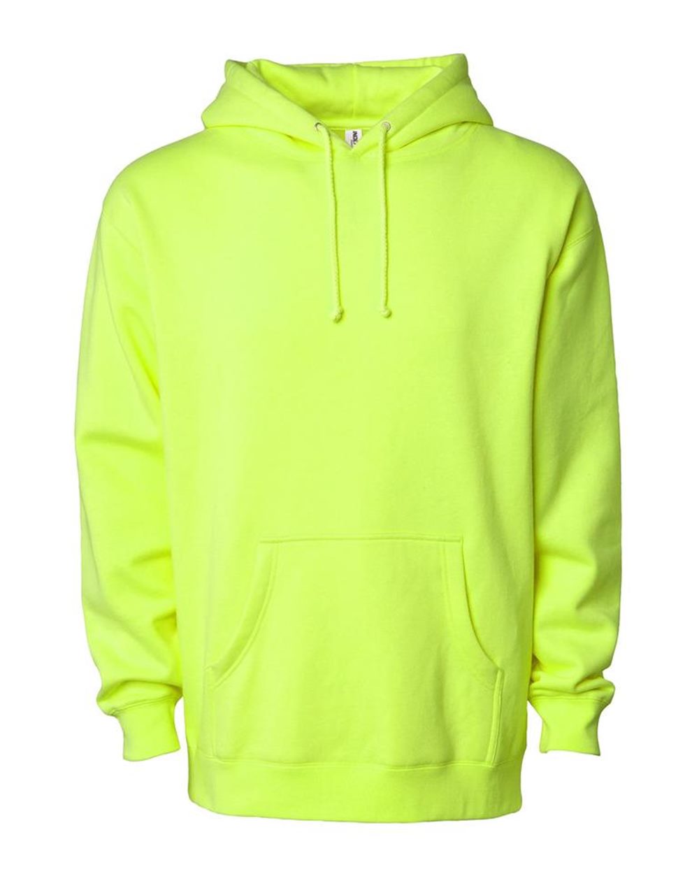 Custom Independent Trading Co. IND4000 heavyweight hooded sweatshirt in Safety Yellow, front view, ready for personalized printing