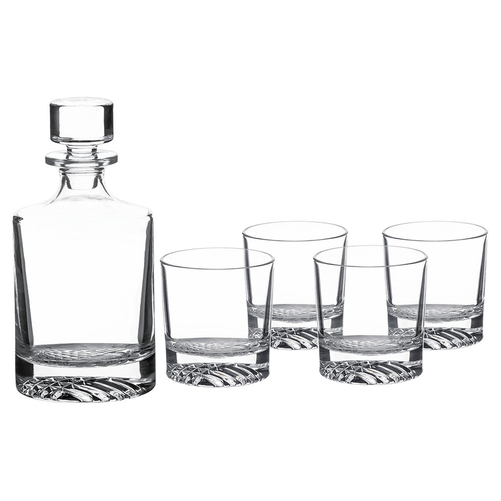 Custom engraved 850ml round glass decanter set, in use