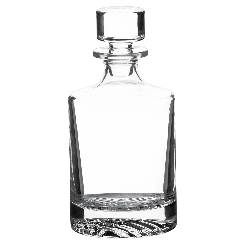 Custom engraved 850ml round glass decanter, alternate angle