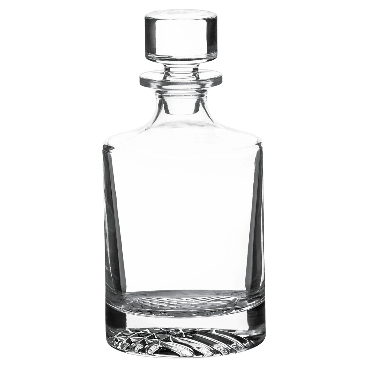 Custom engraved 850ml round glass decanter, alternate angle