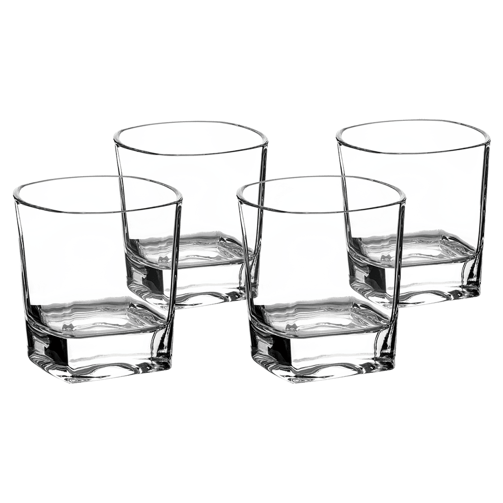 Custom engraved 8 oz. rectangle rocks glasses, set of 4, alternate angle