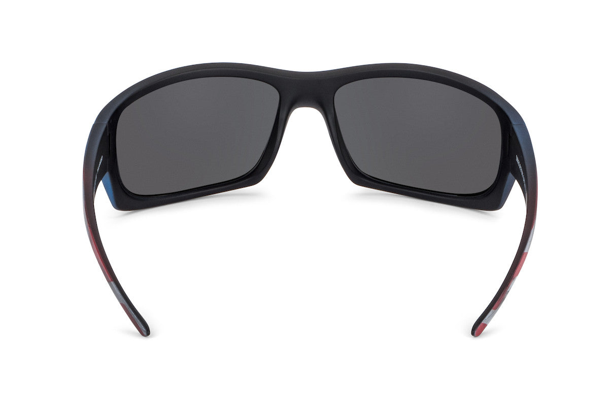 Outlaw sunglasses, American flag edition, on-face view