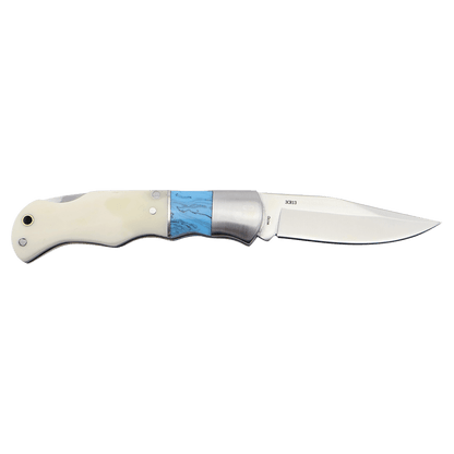 Custom 3 1/2" Blue/Bone Folding Knife