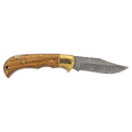 Wood-handle folding knife with Damascus steel blade
