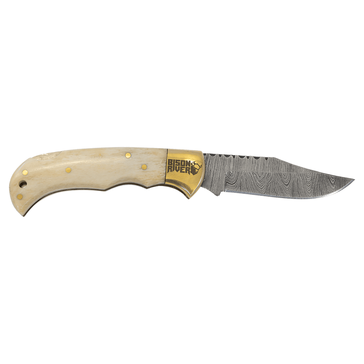 Bone-handle folding knife with Damascus steel blade