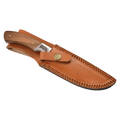 Large fixed-blade knife with Damascus steel and sheath