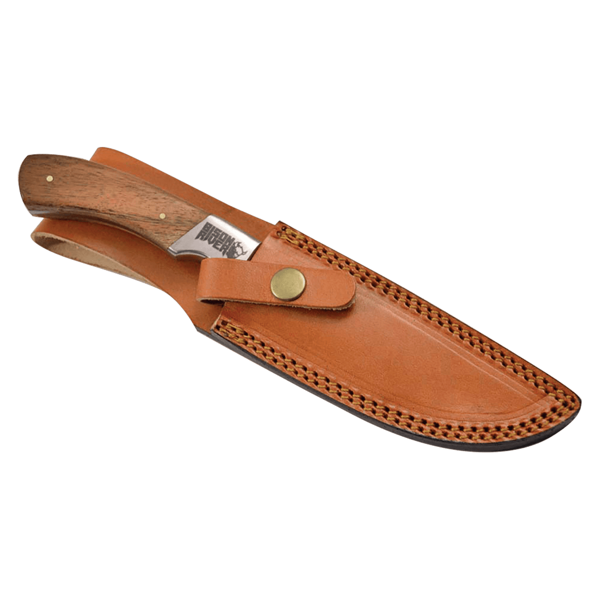 Large fixed-blade knife with Damascus steel and sheath