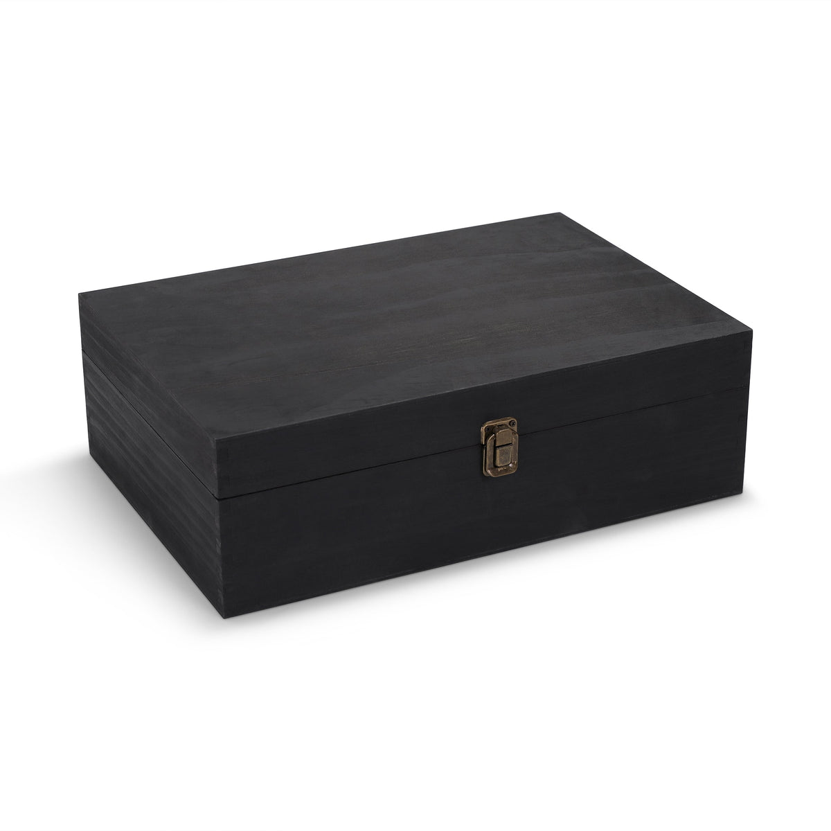 Rectangle glass decanter packaged in a black wood memory box