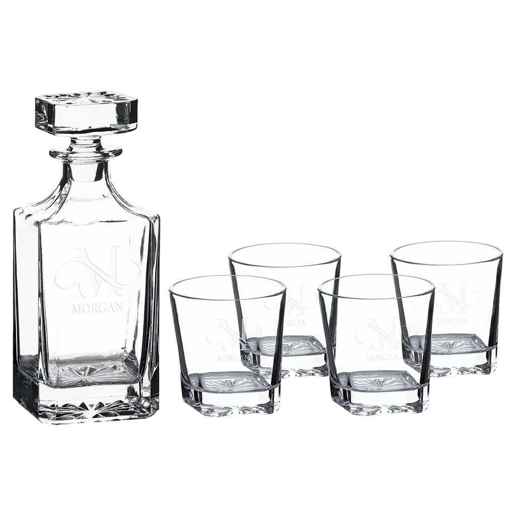 Custom engraved 750ml square glass decanter set