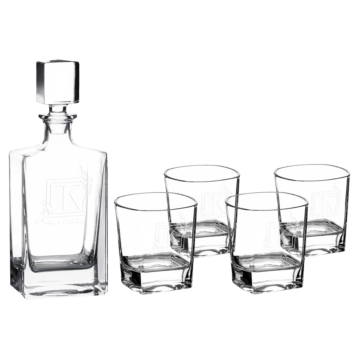 Custom engraved 810ml rectangle glass decanter set