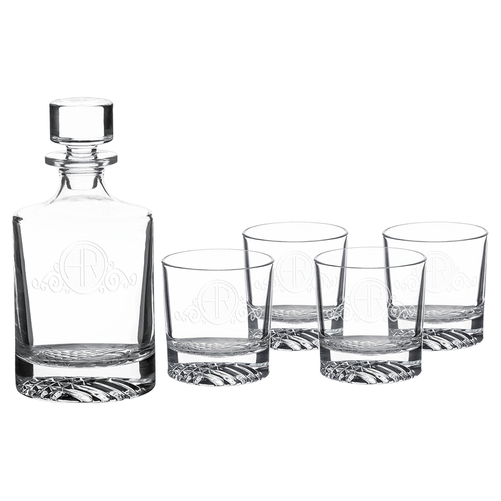 Custom engraved 850ml round glass decanter set