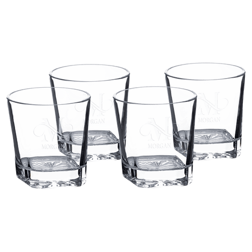 Custom engraved 11 oz. square rocks glasses, set of 4