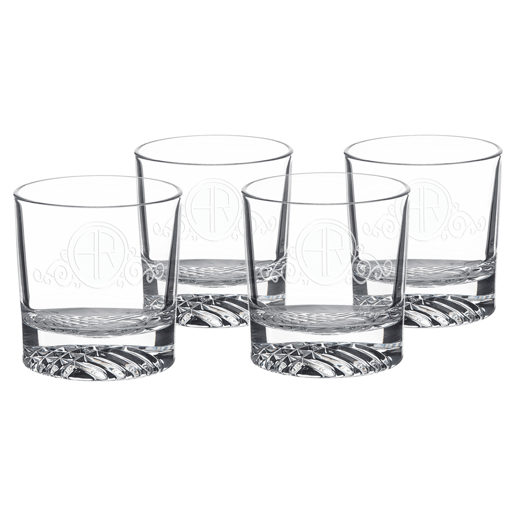 Custom engraved 9 oz. round rocks glasses, set of 4