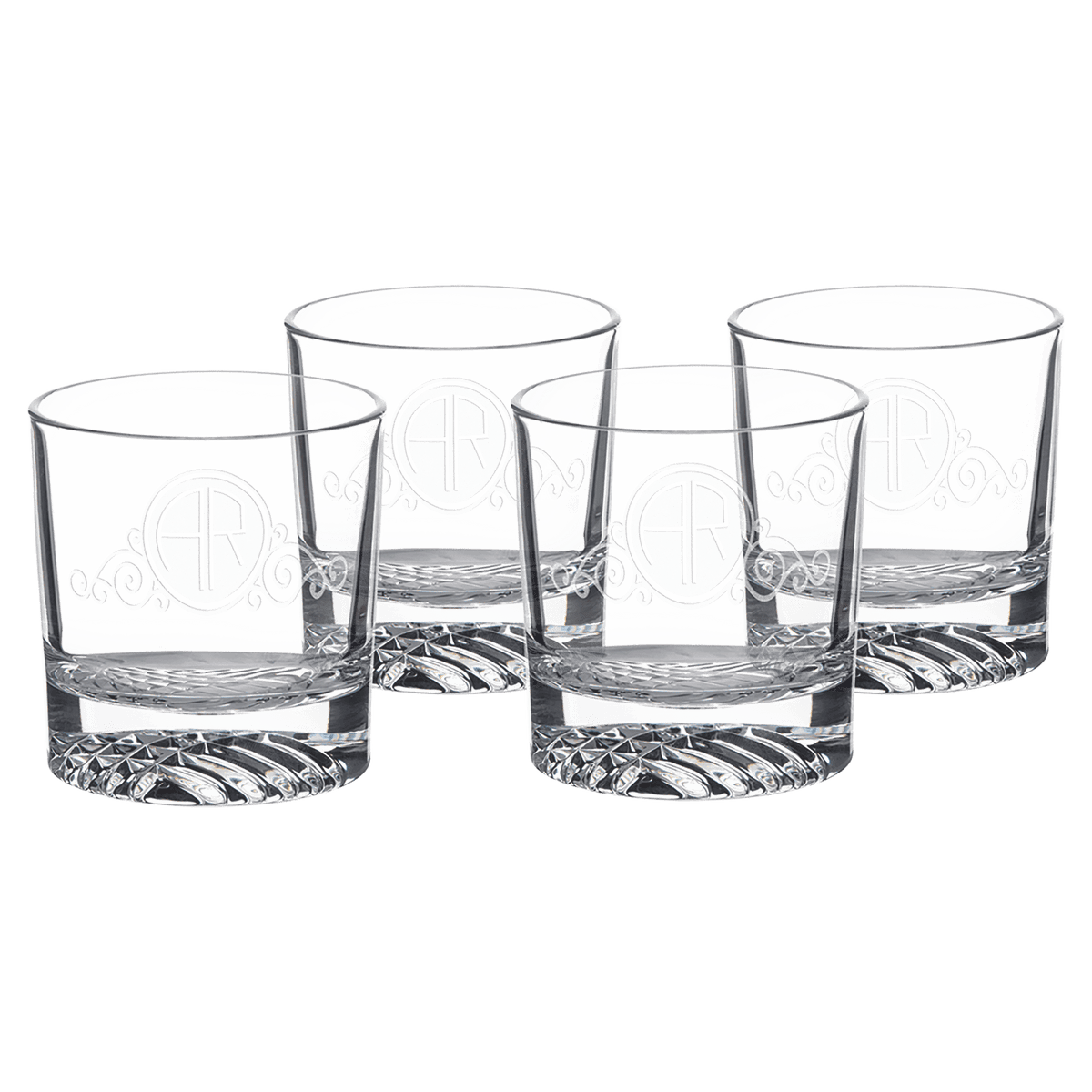 Custom engraved 9 oz. round rocks glasses, set of 4