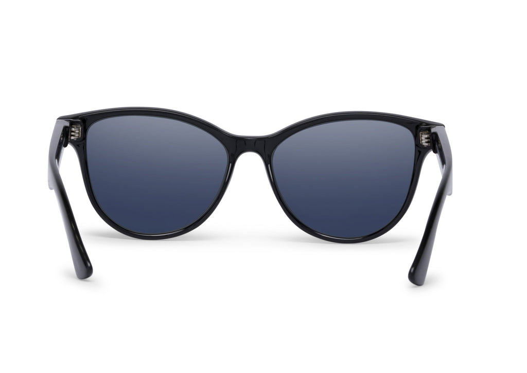 Mia sunglasses in glossy black, on-face view