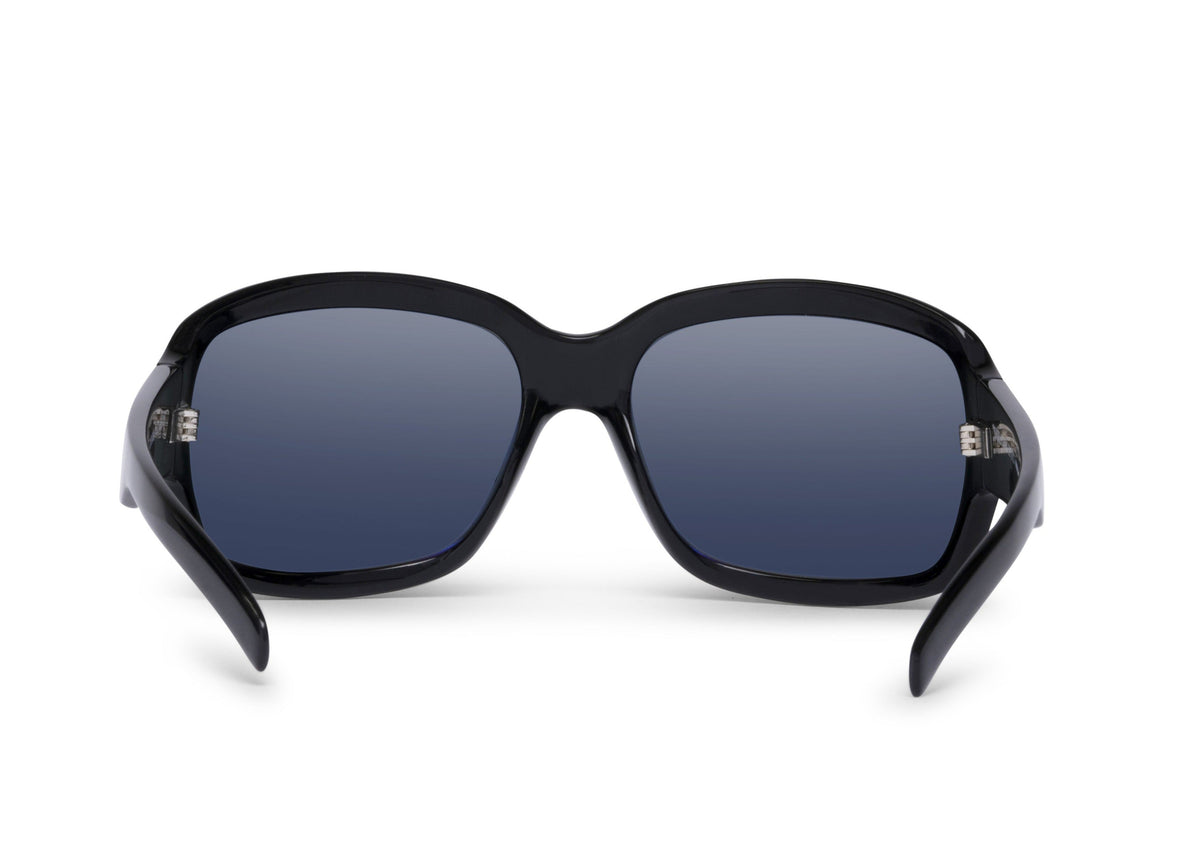 Serena sunglasses in glossy black, on-face view