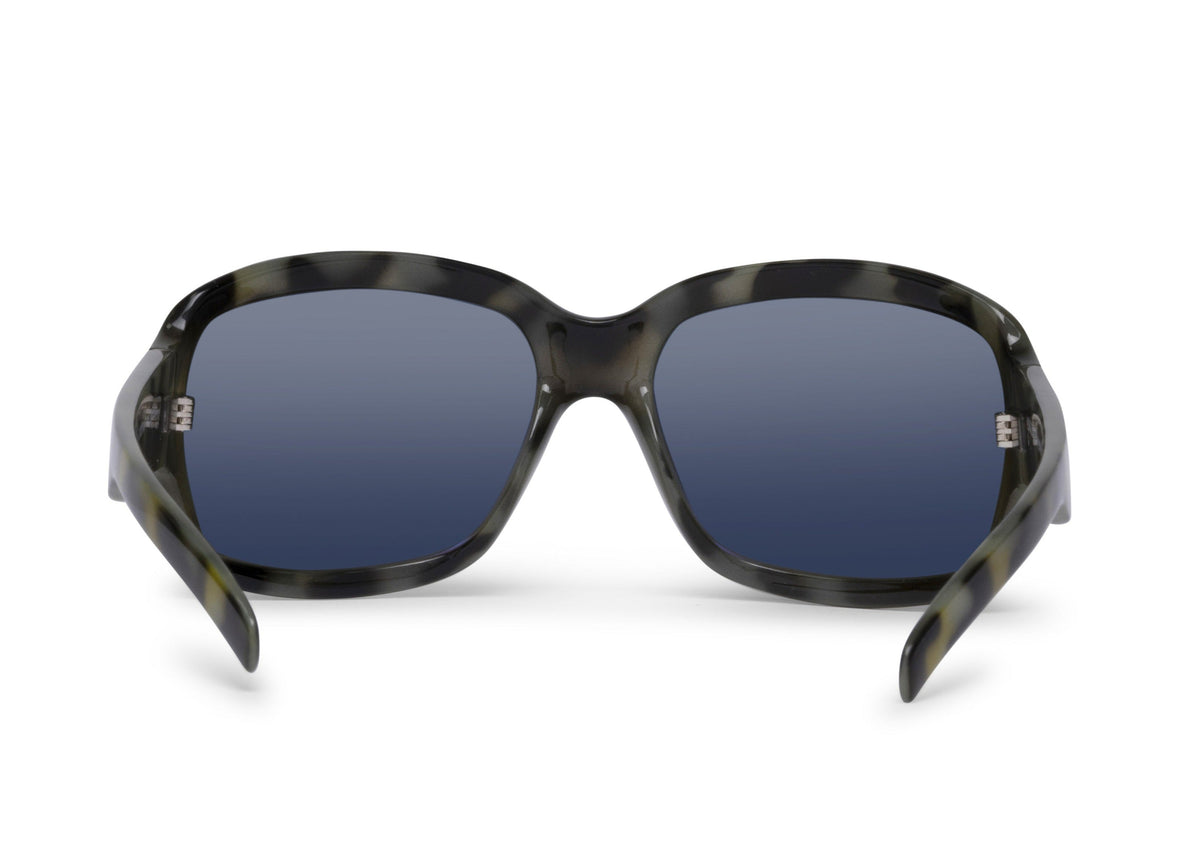 Serena sunglasses in green Everglades pattern, on-face view