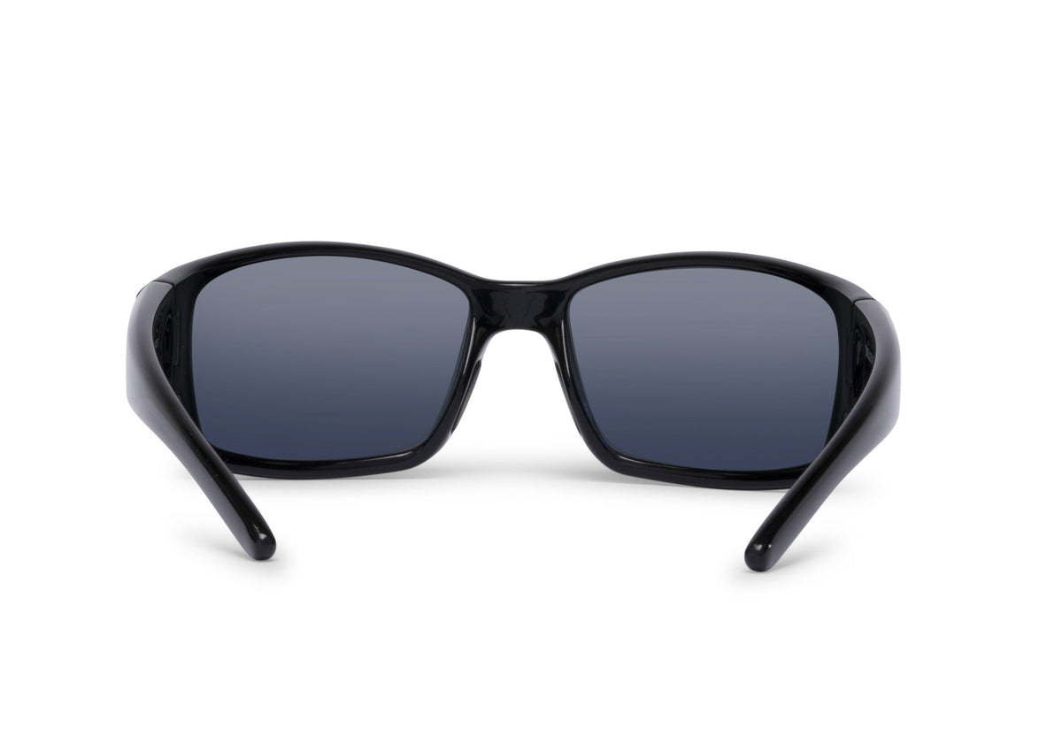 Flo sunglasses in glossy black, on-face view